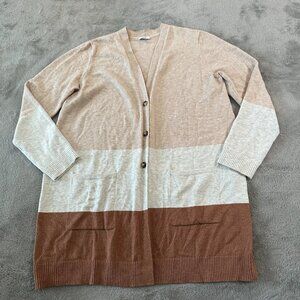 J. Jill Long Sweater Cardigan Women's Large Colorblock Neutral